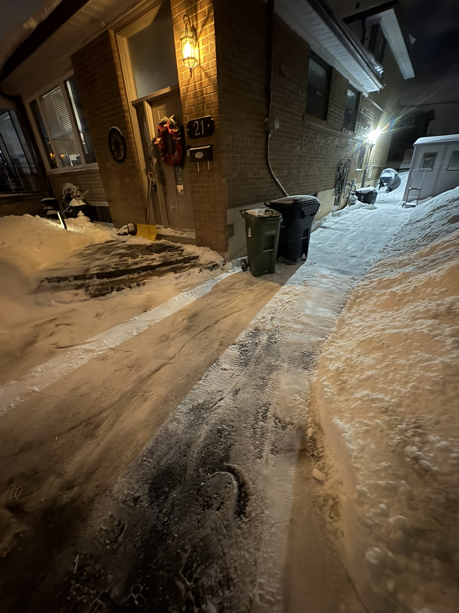 Walkway cleared of snow